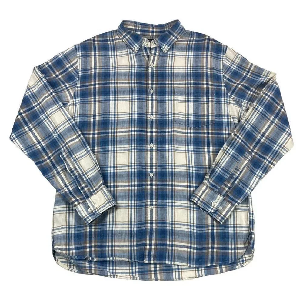 Lands End Shirt Mens Large L Blue‎ Plaid Tailored Fit Long Sleeve Button Down